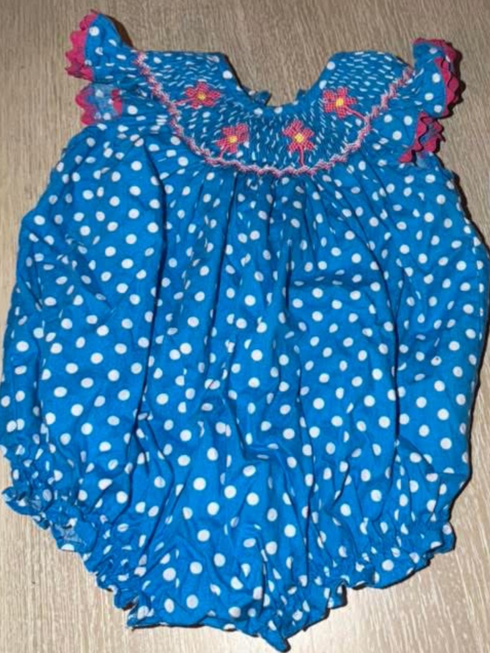 Carriage Boutique Smocked Baby Romper with Flower Embroidery 3M